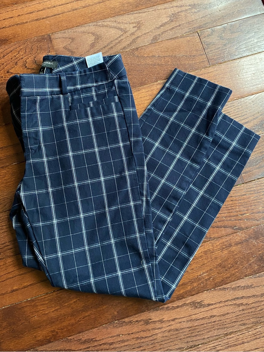 Banana Republic Navy Windowpane Cropped pencil pants